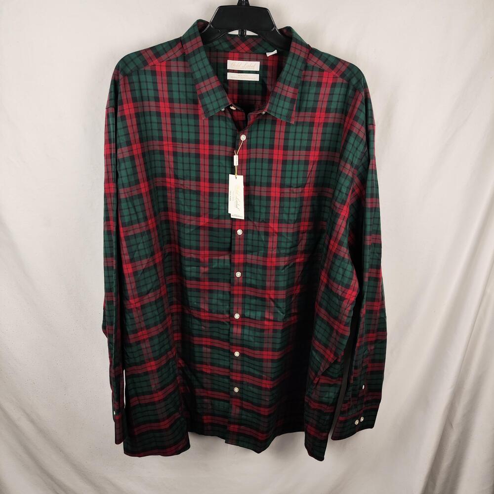 Roundtree & Yorke Shirt Mens 4XLT Red Plaid Non Iron Button Front Long Sleeve